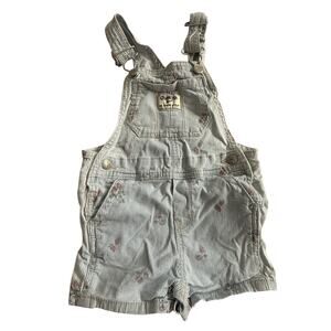 OshKosh Shortalls Overalls Girl 18 Months Light Blue Engineer Stripe Floral Pink